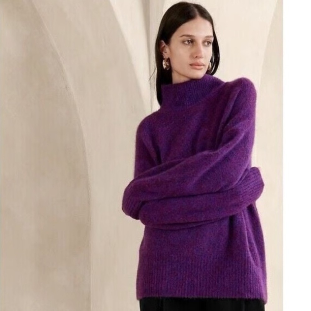 Banana Republic Violet Purple Funnel Neck Atiena Alpaca Blend Sweater Size XL
